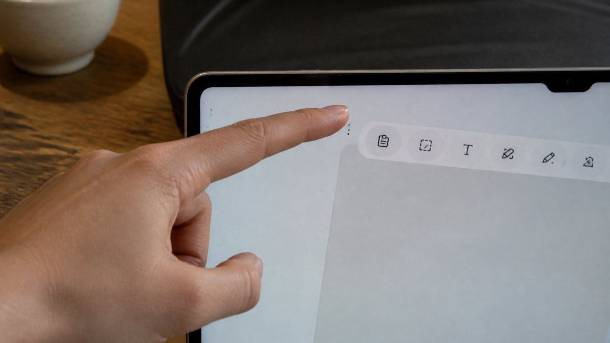 Doigt pointant vers icone presse-papier sur ecran Samsung