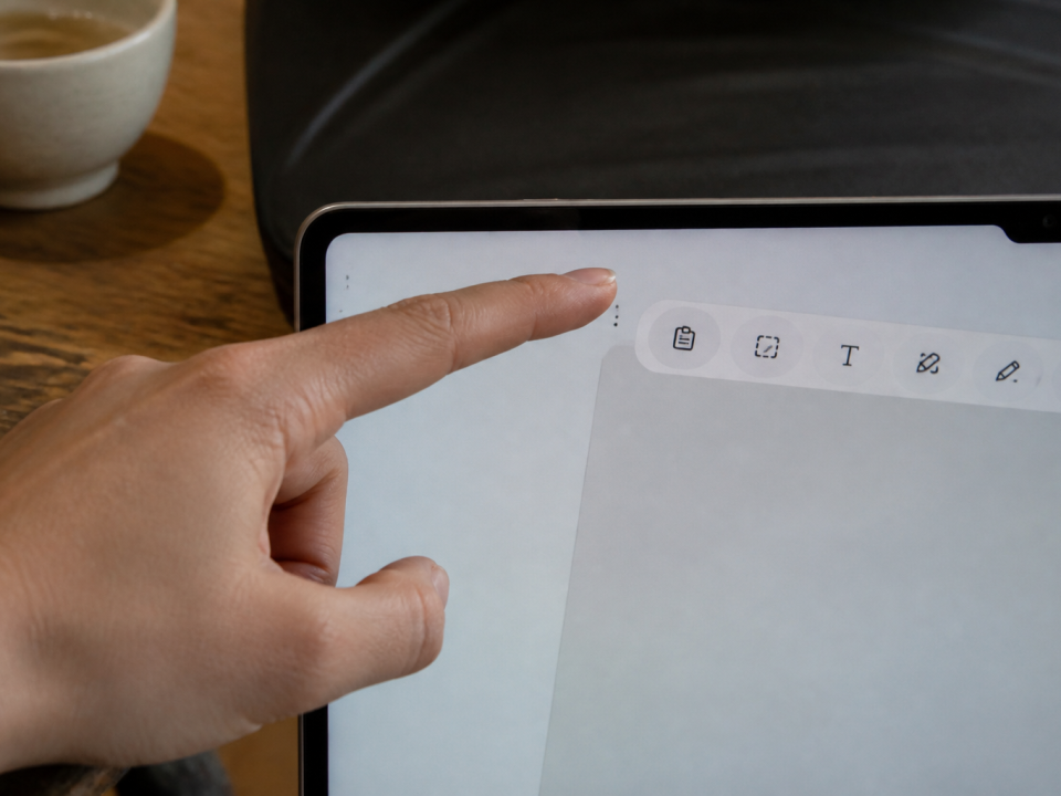 Doigt pointant vers icone presse-papier sur ecran Samsung