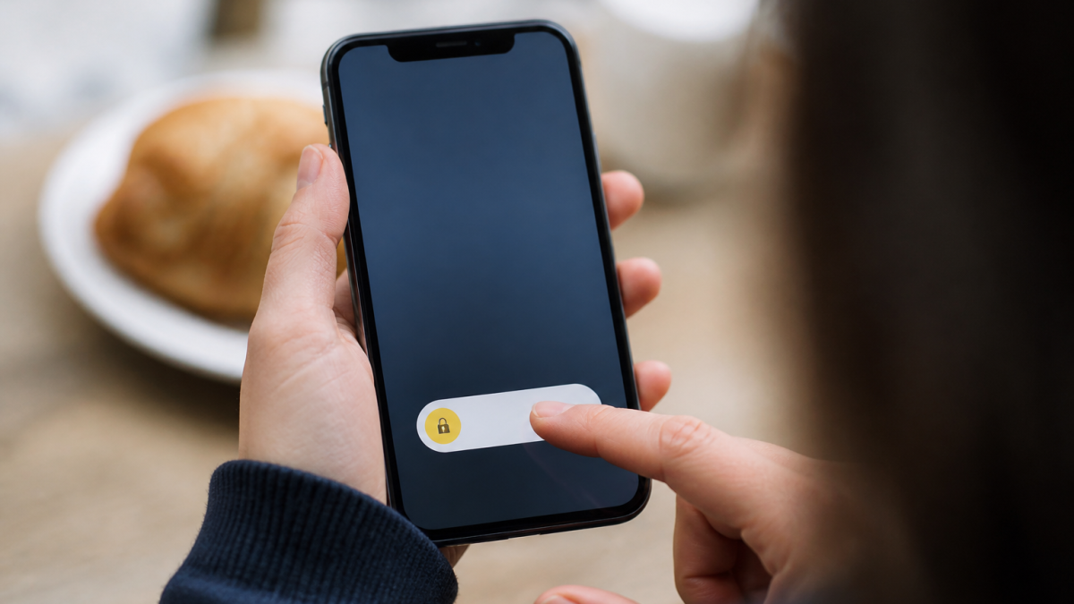 Doigt appuyant sur bouton debloquer dans application Snapchat mobile