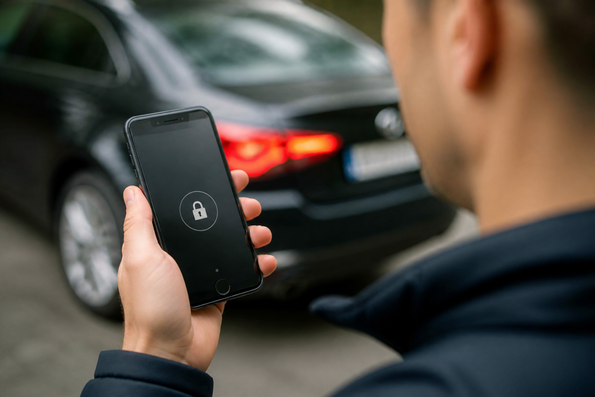 Smartphone affichant interface de deverrouillage a distance