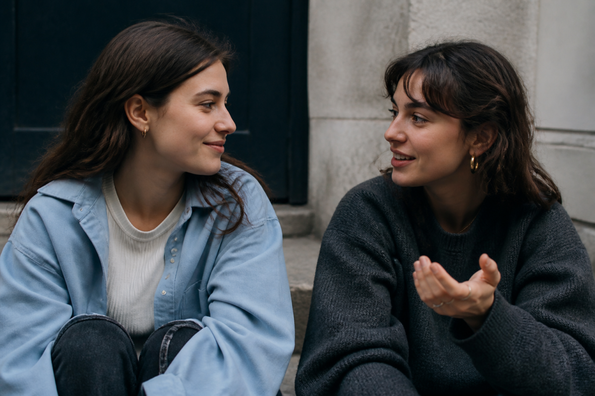 Deux personnes échangent un message entre amis.