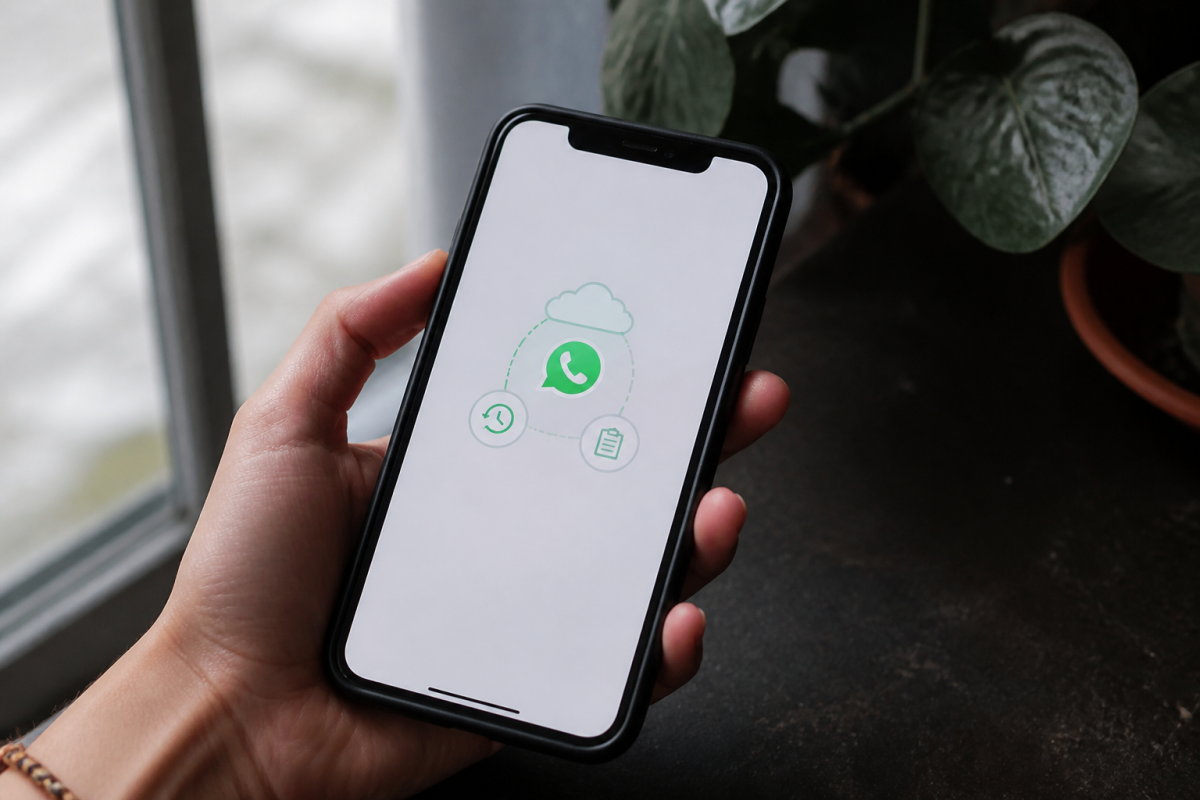 Écran iPhone affichant application WhatsApp avec options récupération