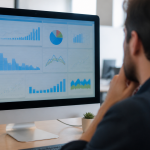Ecran ordinateur affichant tableaux donnees gestion commerciale integree