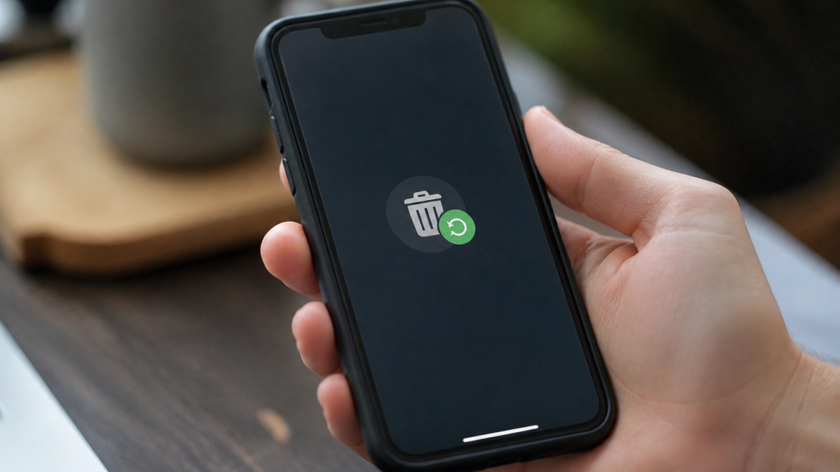 Ecran de telephone affichant messages supprimes avec icone de recuperation