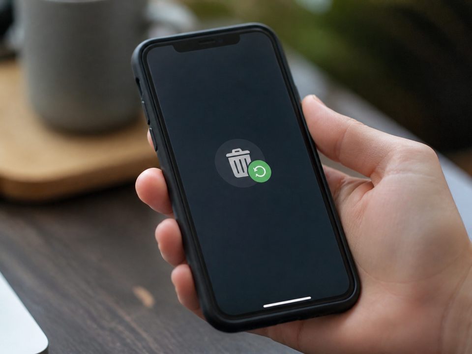 Ecran de telephone affichant messages supprimes avec icone de recuperation