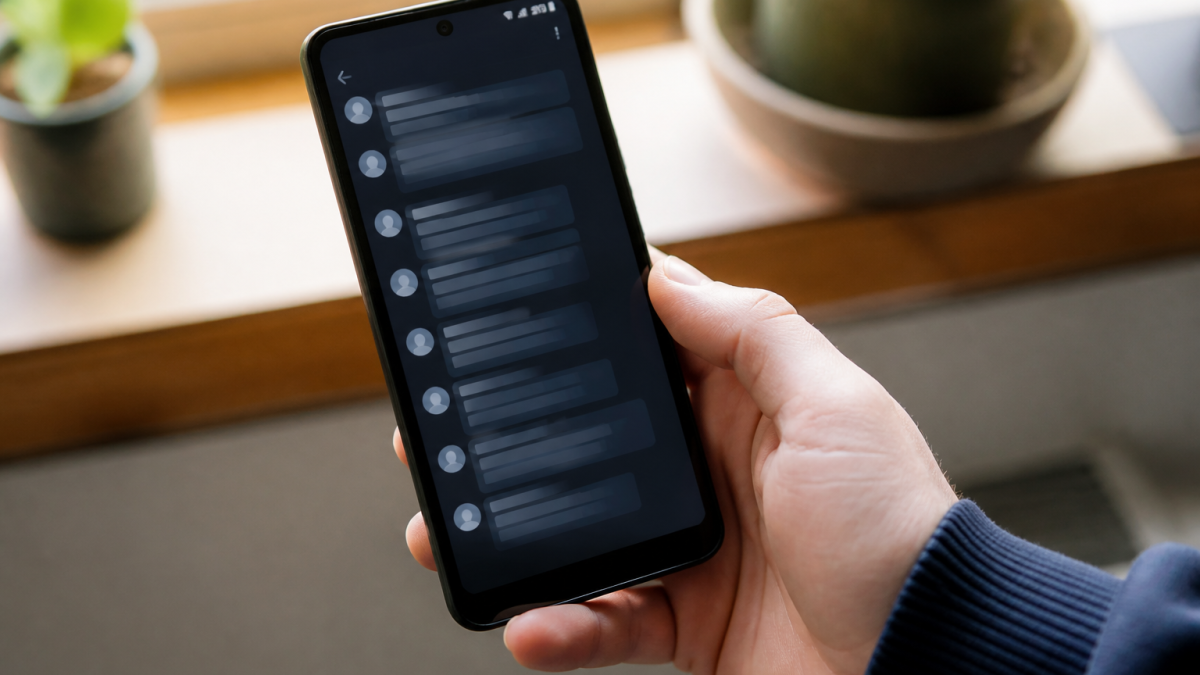 Telephone Android affichant messages restaures dans application recuperation donnees