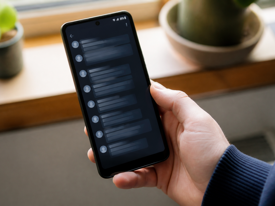 Telephone Android affichant messages restaures dans application recuperation donnees