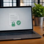 Ecran ordinateur affichant document signe numeriquement avec cadenas securite