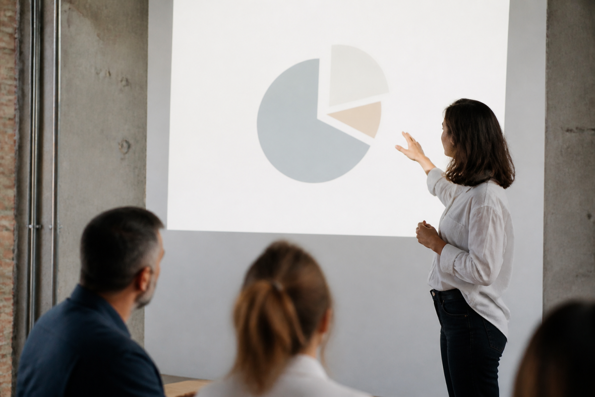 Presentation slide minimaliste avec texte et graphique epure