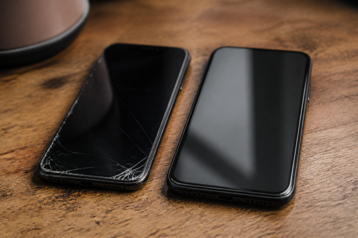 Deux smartphones cote a cote, ancien neuf versus reconditionne