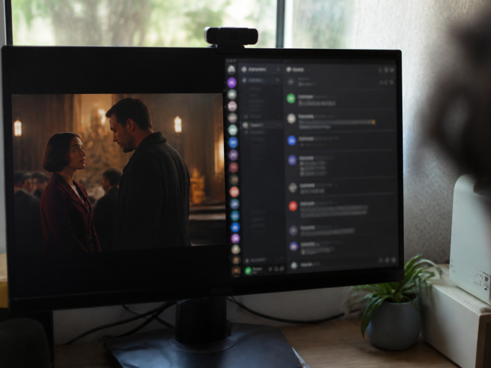 Ecran d'ordinateur affichant Netflix et Discord cotes a cote