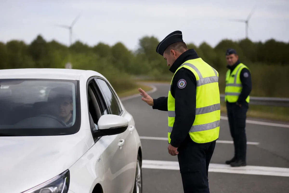 Gendarmes en gilet jaune stoppent une voiture blanche