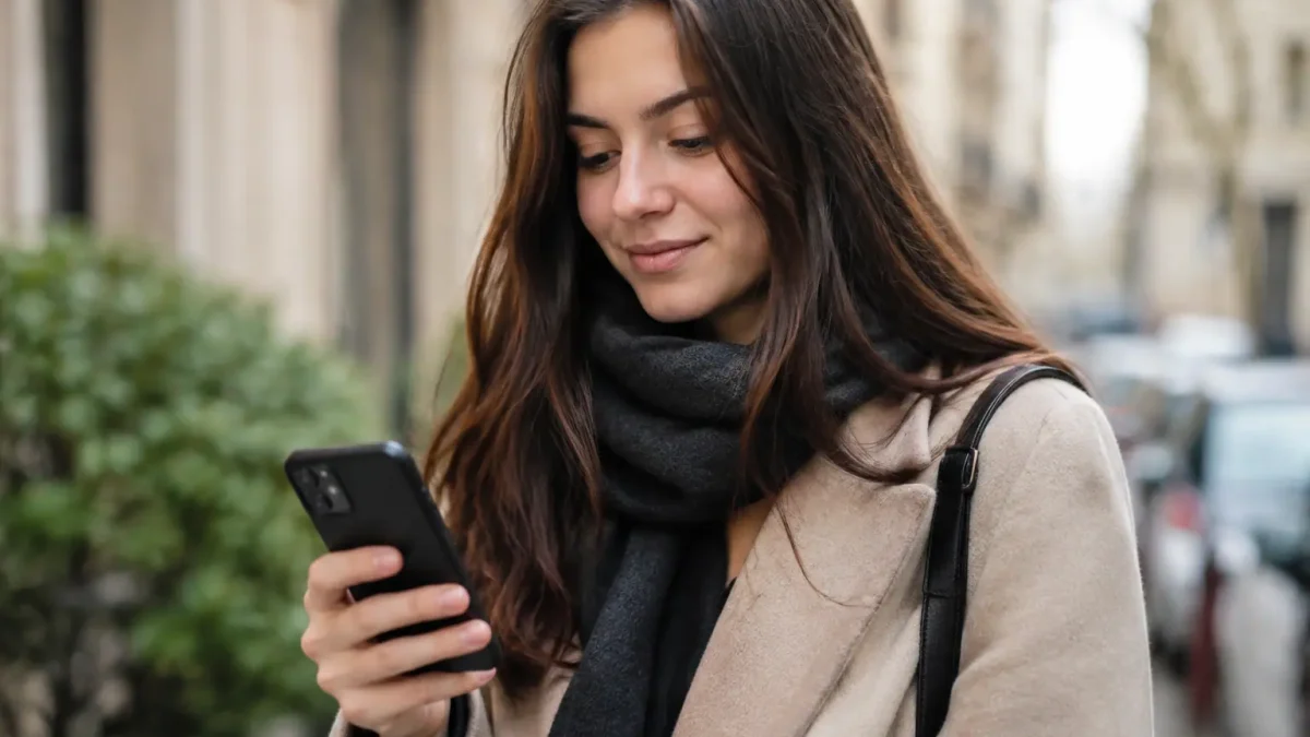Personne tient un smartphone noir dans la main droite