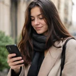 Personne tient un smartphone noir dans la main droite