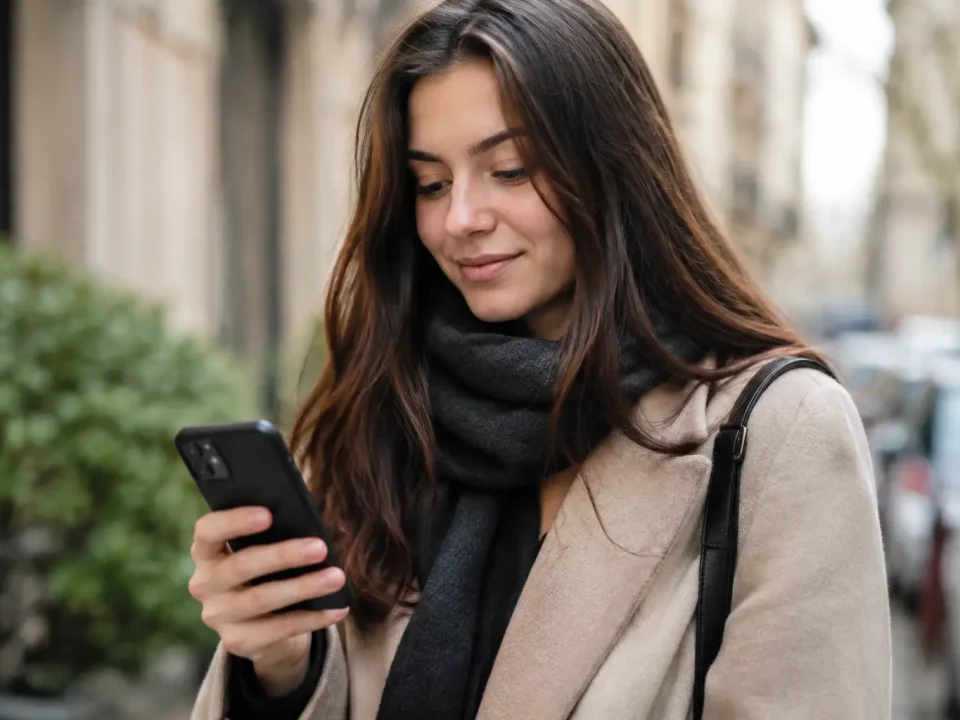 Personne tient un smartphone noir dans la main droite